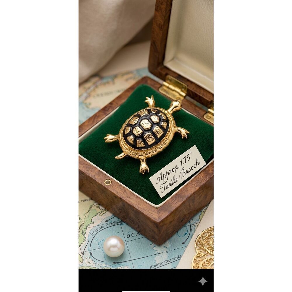 Vintage turtle brooch gold and enamel brooch